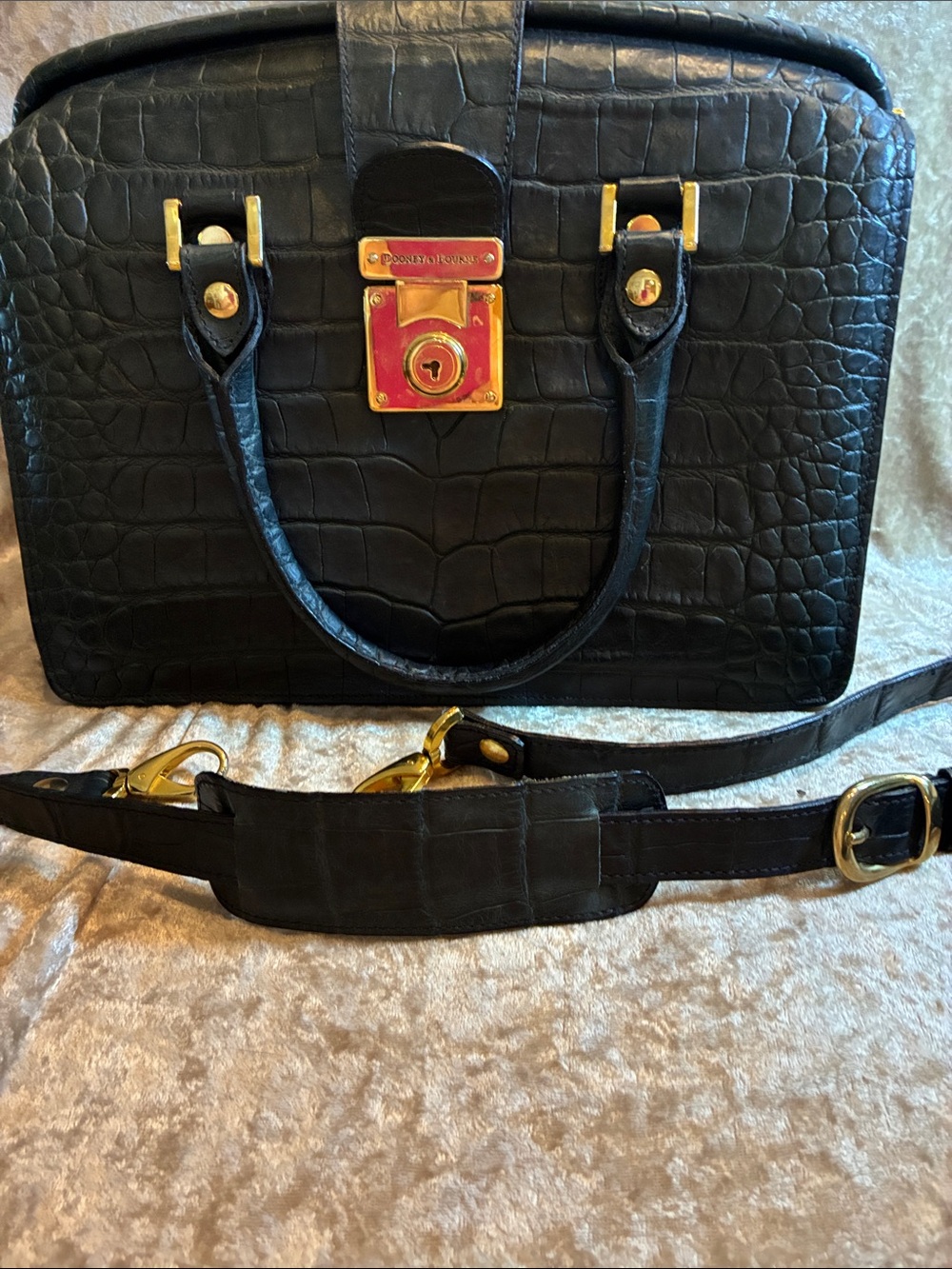 Dooney & Bourke Black Croc-Embossed Leather Satchel with Gold Hardware - Picture 5 of 5